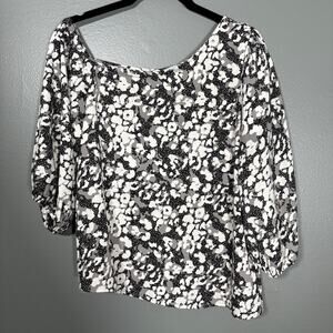Evereve Peyton Jensen Black & White One Shoulder Tori Top - Size Small - Peasant